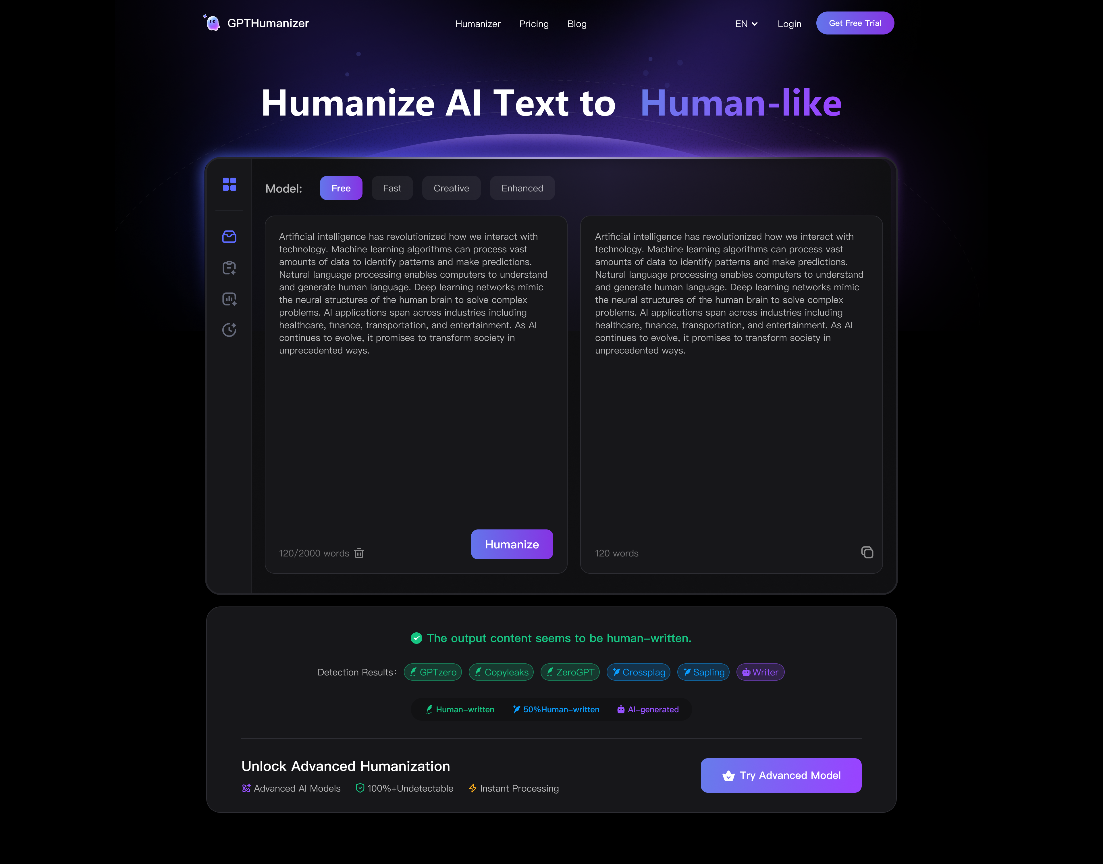 GPTHumanizer.ai features
