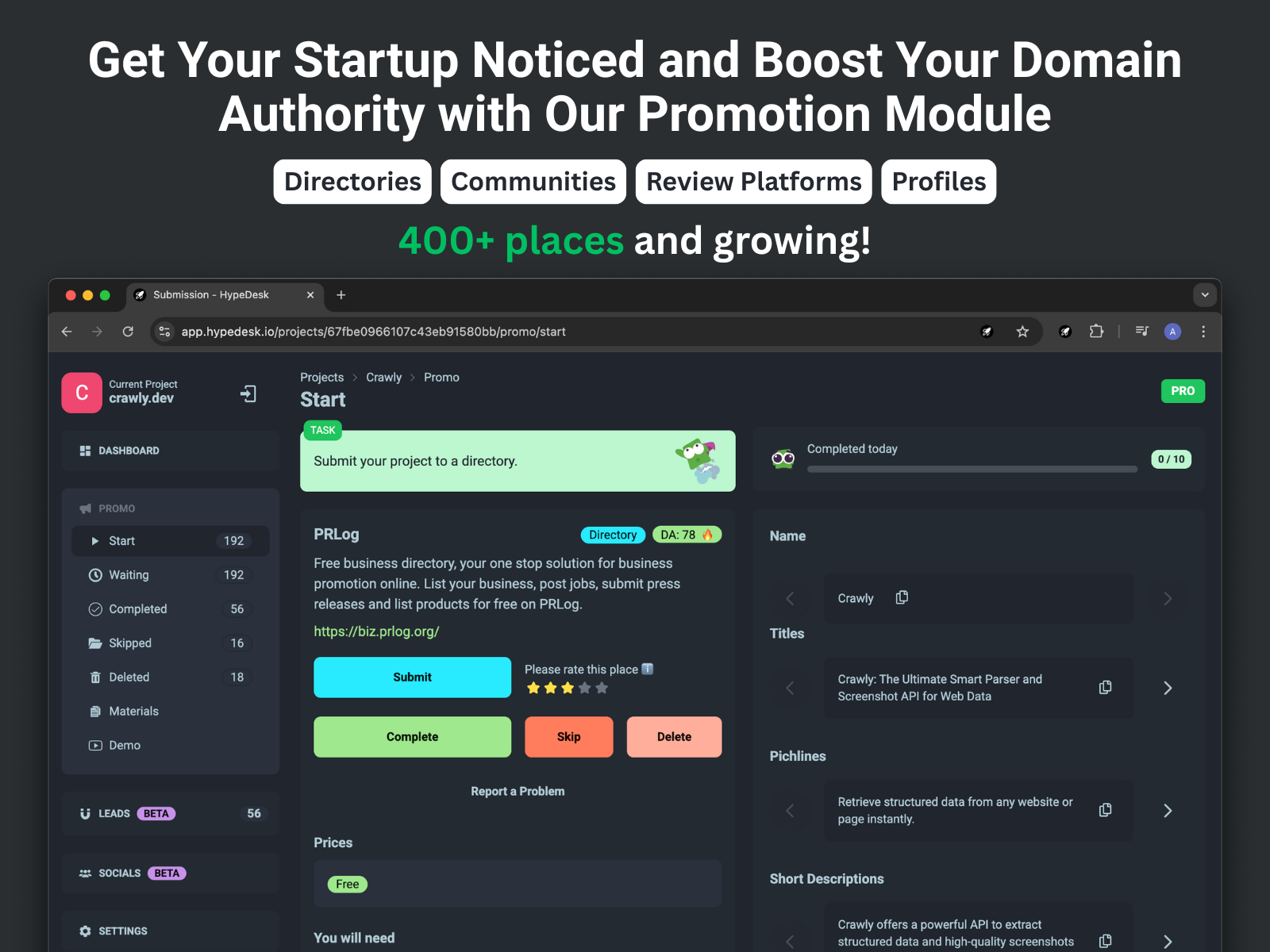 HypeDesk features