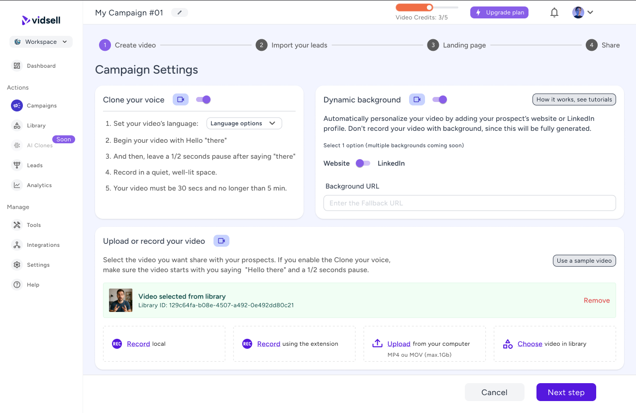 Vidsell features