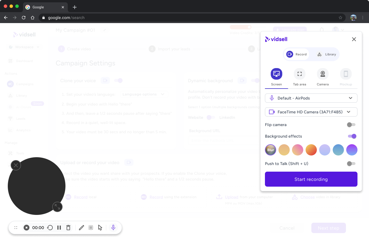 Vidsell features