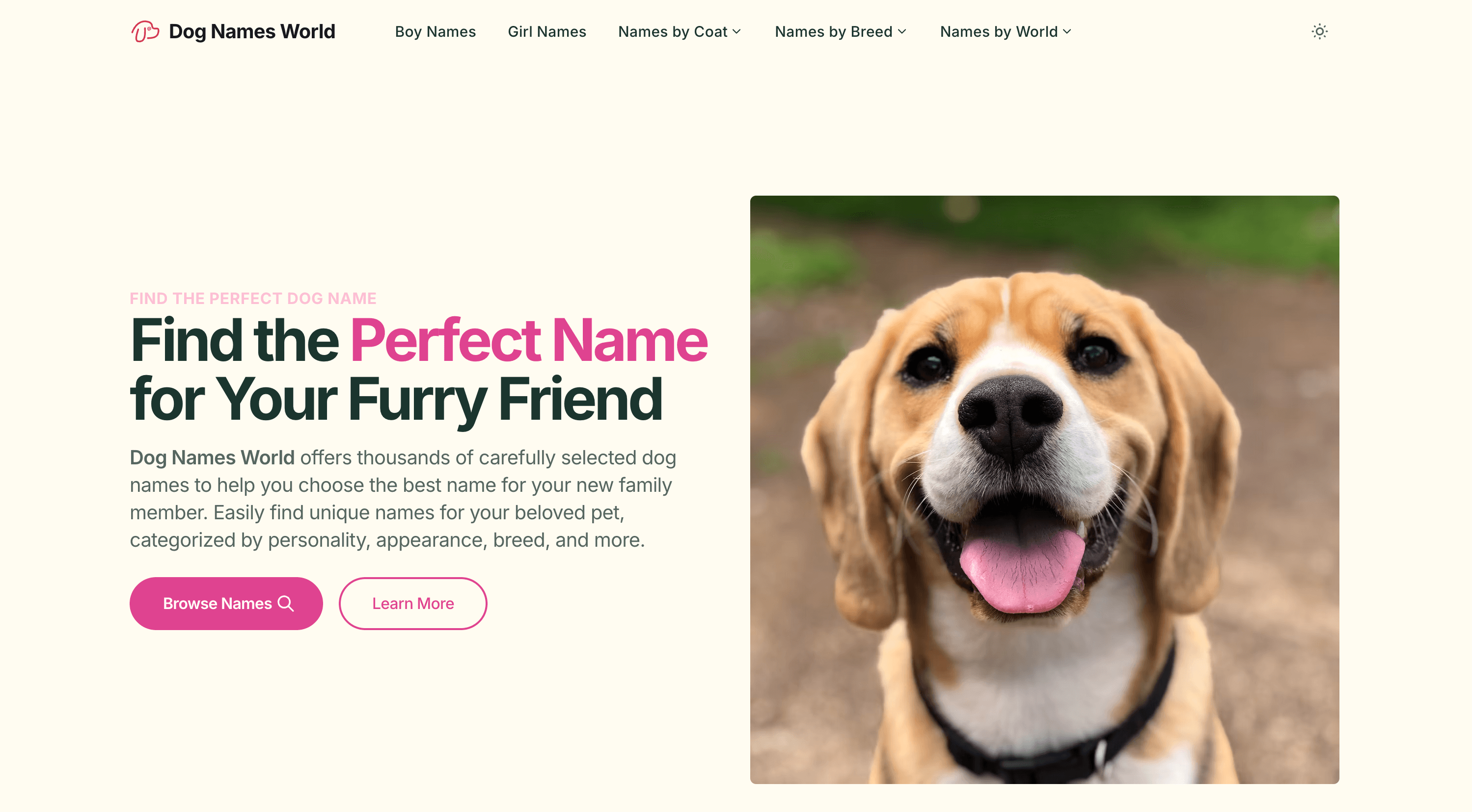 Dog Names World features