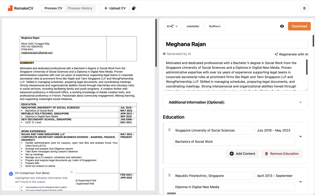 RemakeCV features