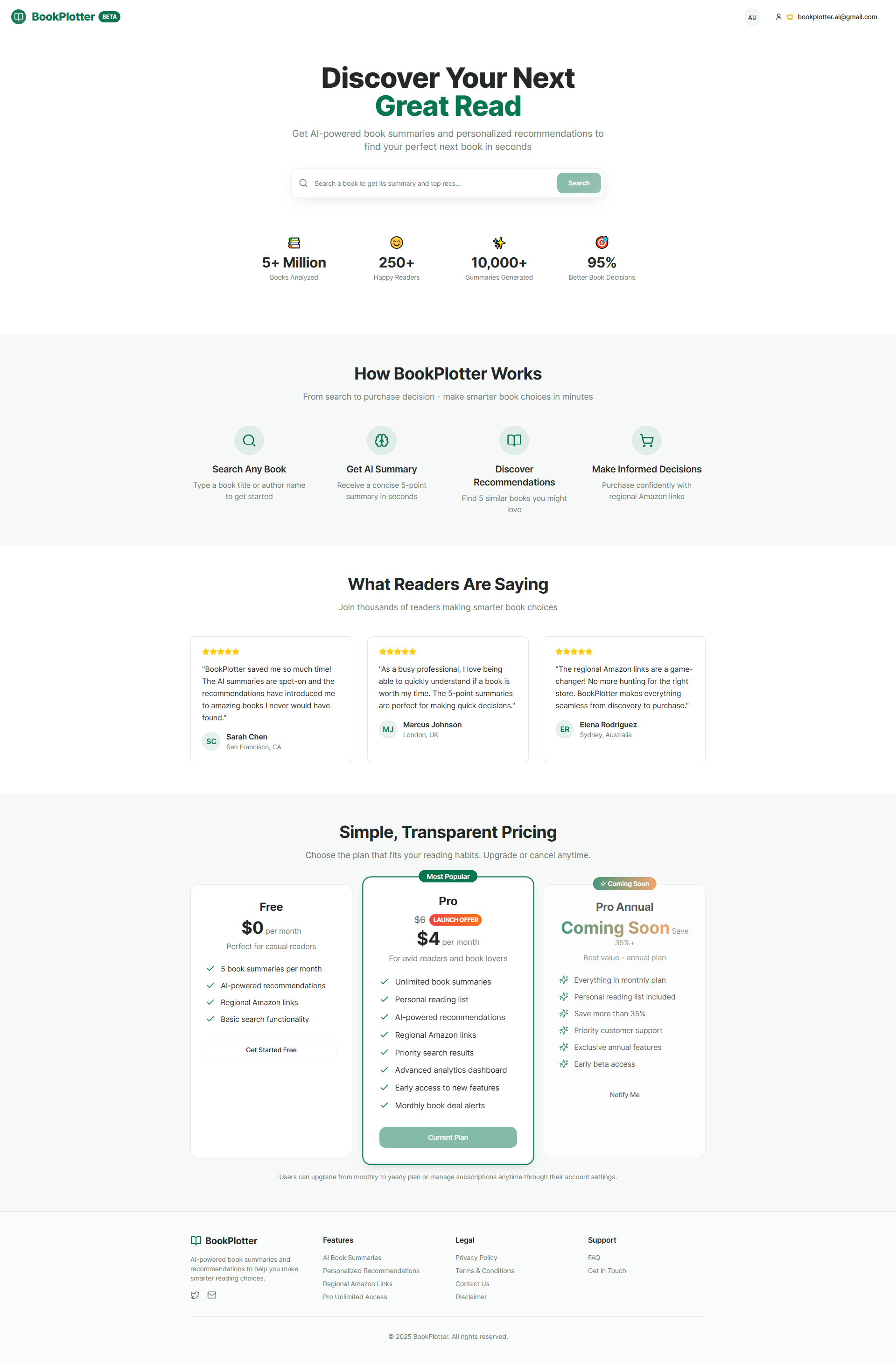 BookPlotter features
