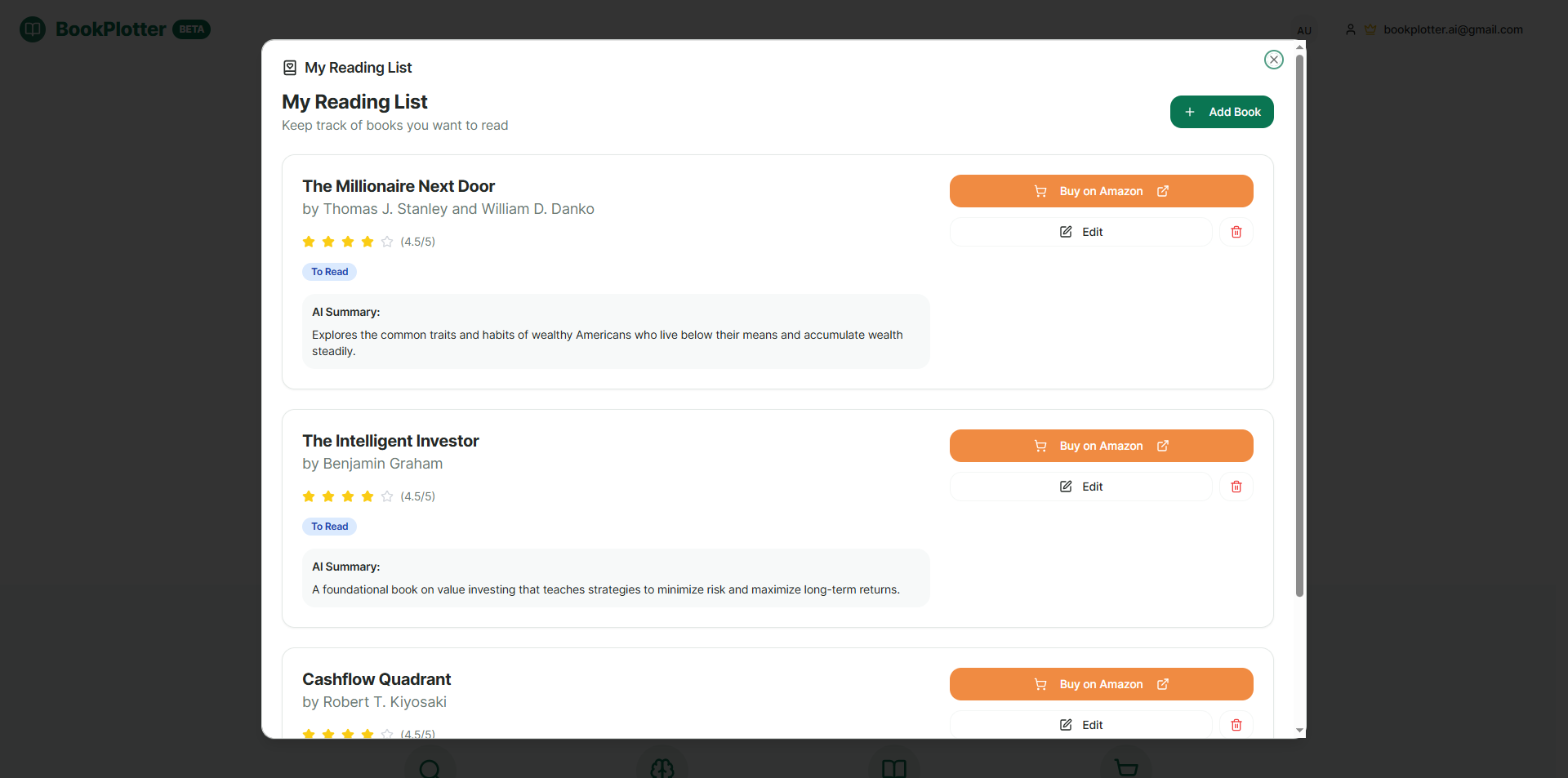 BookPlotter features
