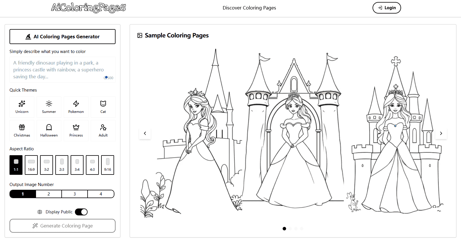 AI Coloring Pages Generator features
