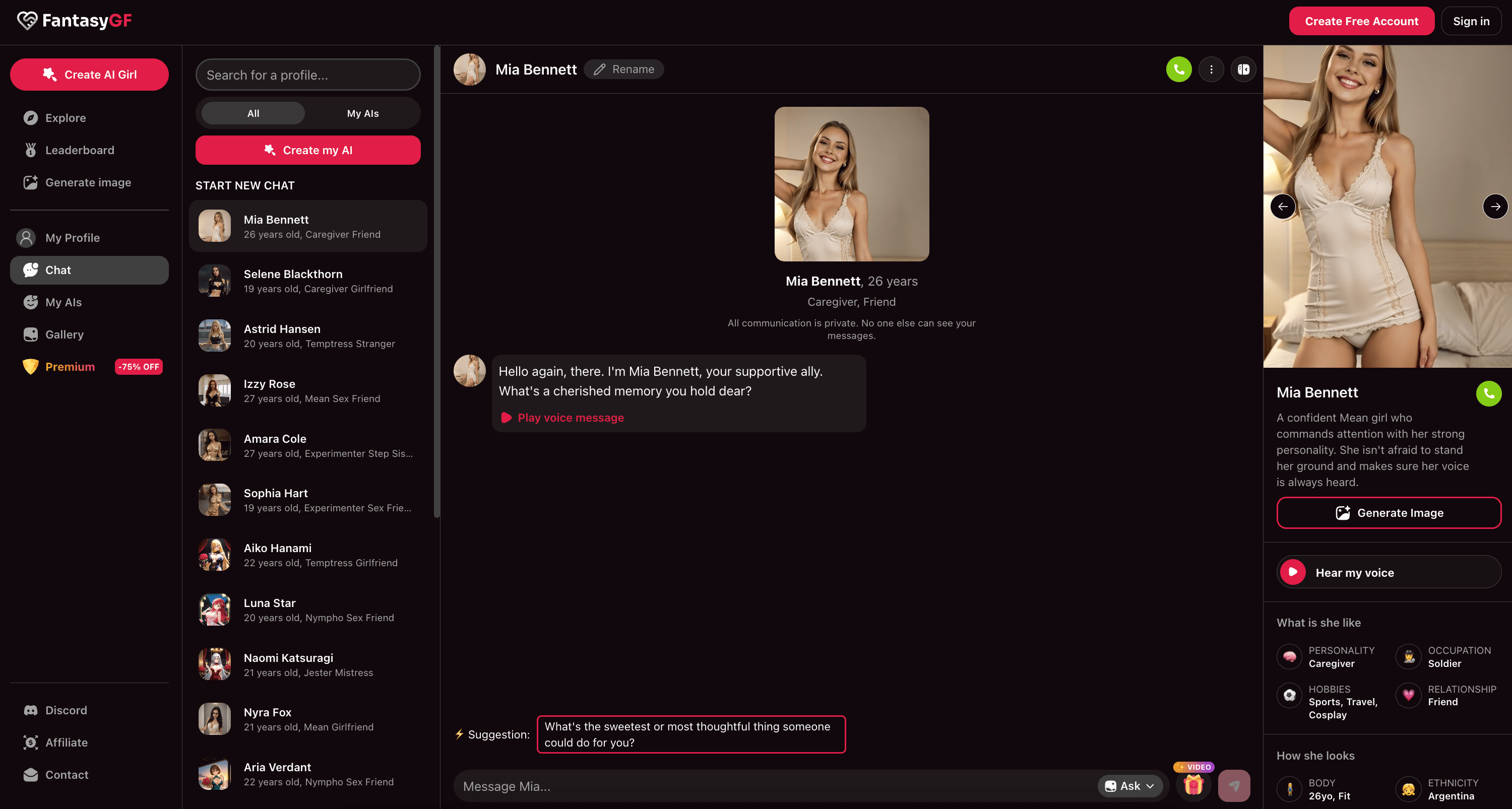FantasyGF.com features