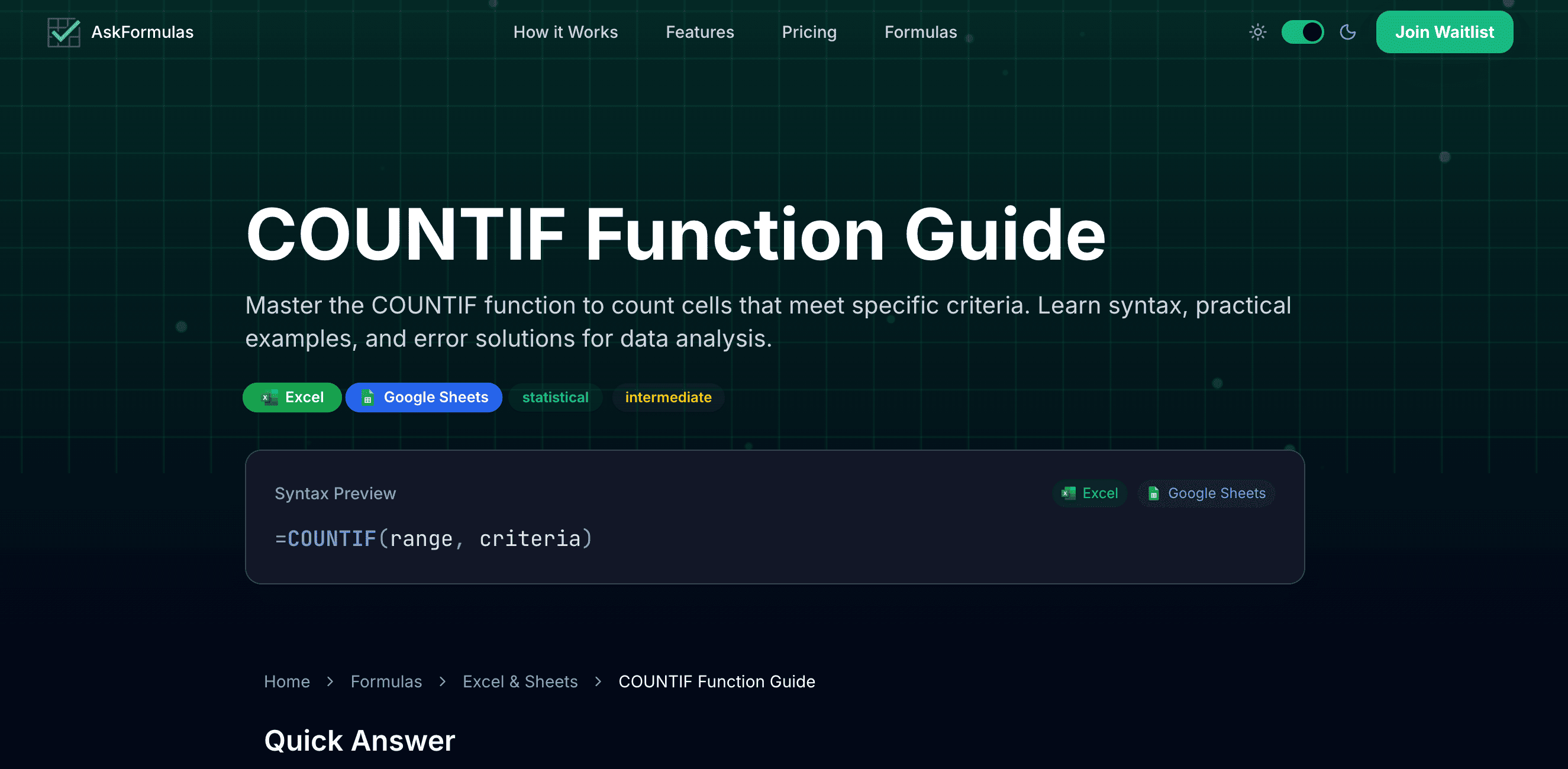 AskFormulas features