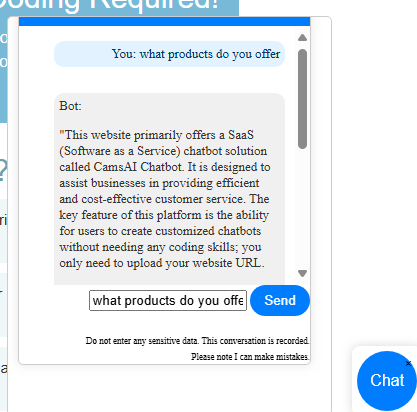 CamsAI Chatbot features