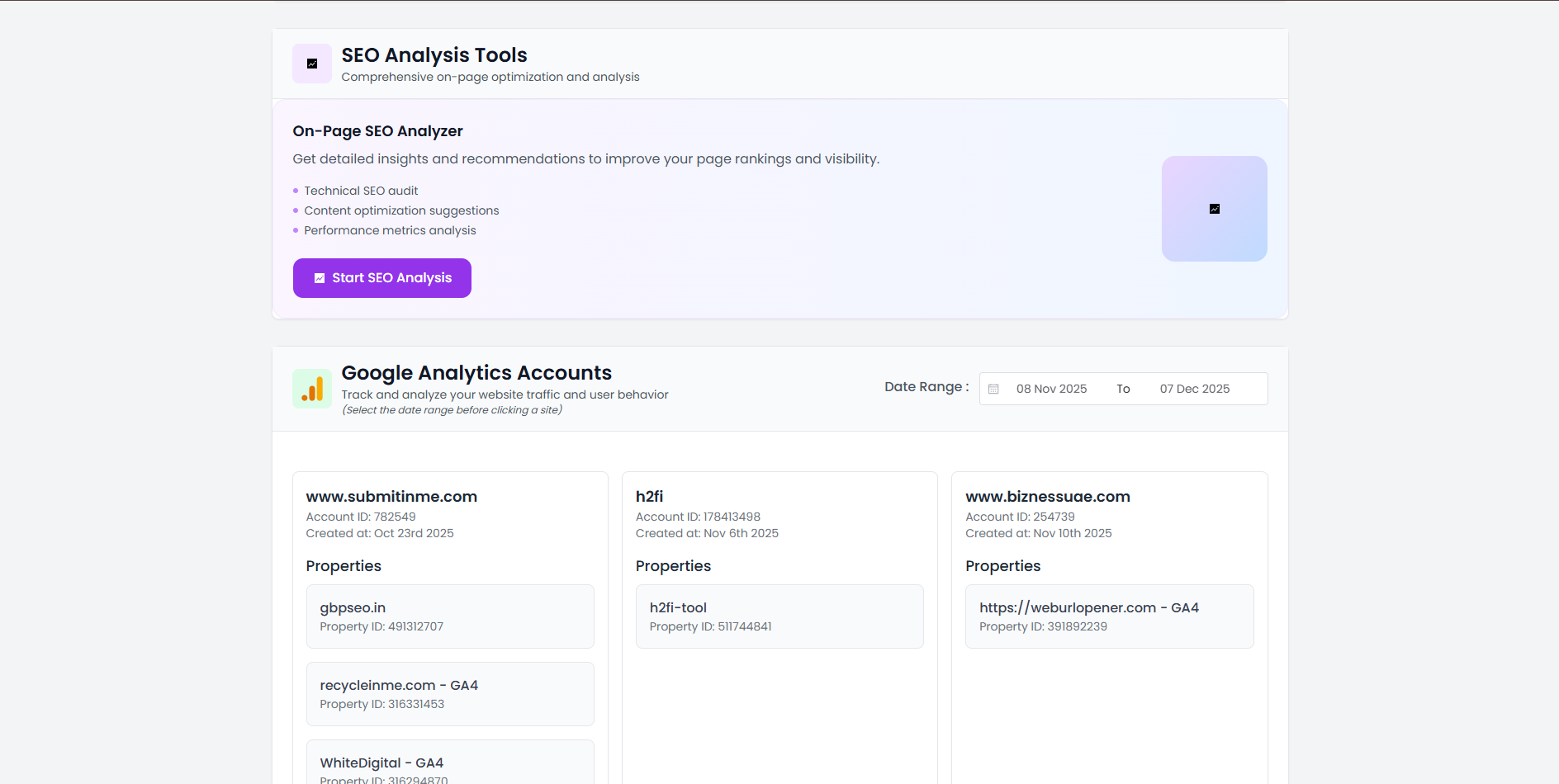 H2Fi- SEO Audit Tool features