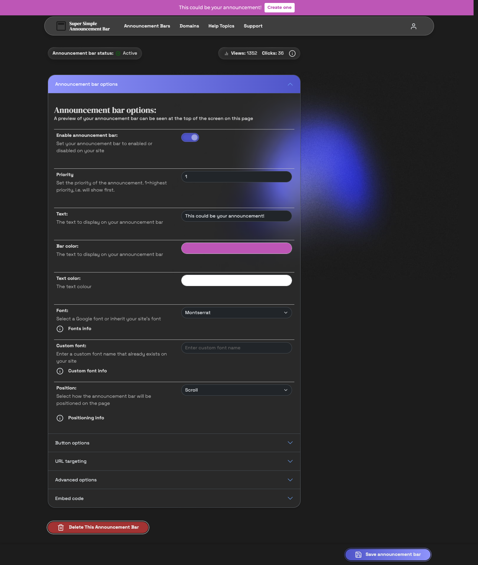Super Simple Announcement Bar features