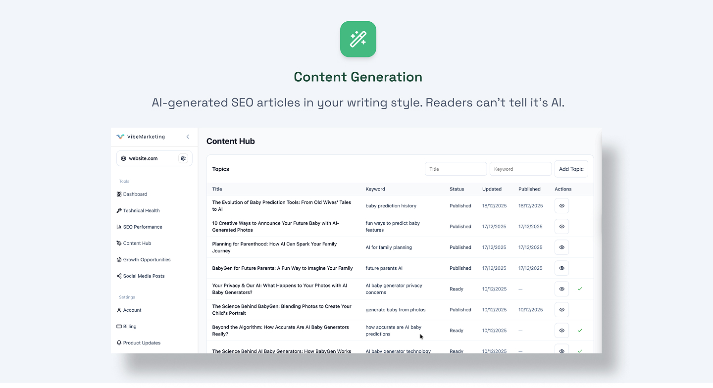 VibeMarketing features