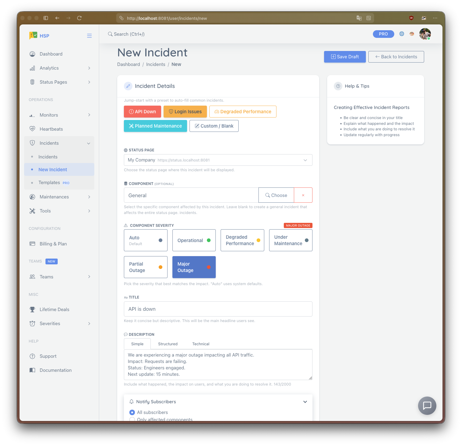Status Page & Uptime Monitoring features
