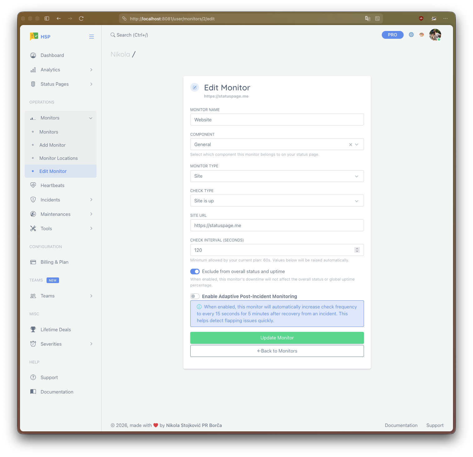Status Page & Uptime Monitoring features
